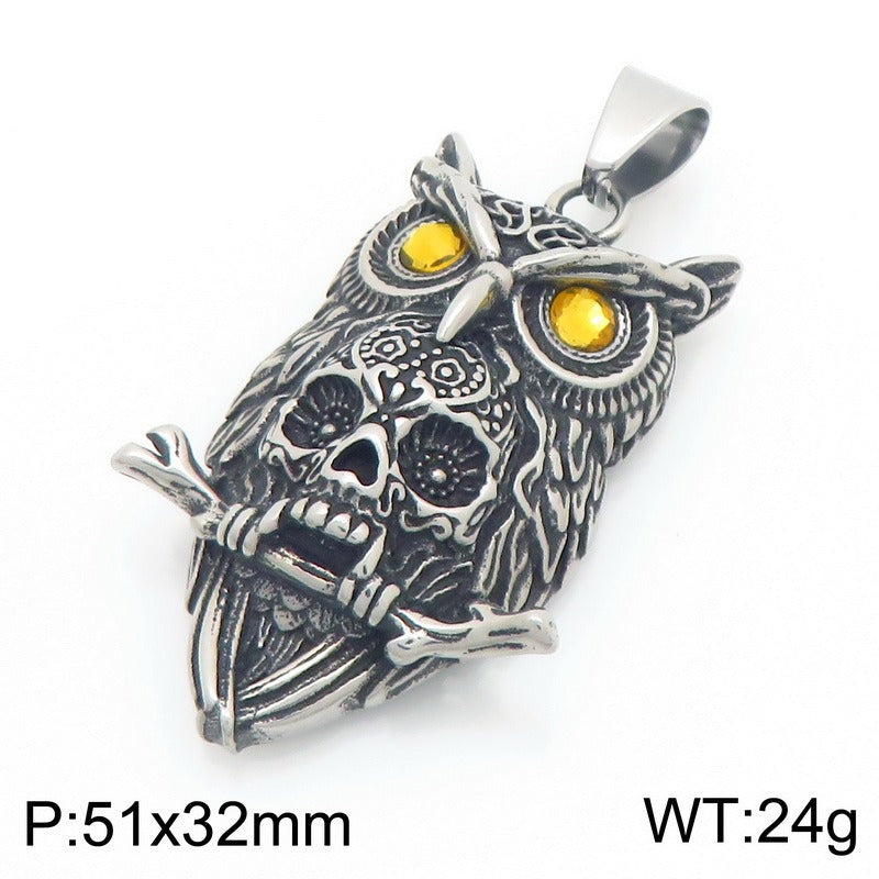 Kemstone Pendant Necklace for Men Titanium Steel Gothic Animal Pendant Snake Spider Skull Silver KP117040-LU