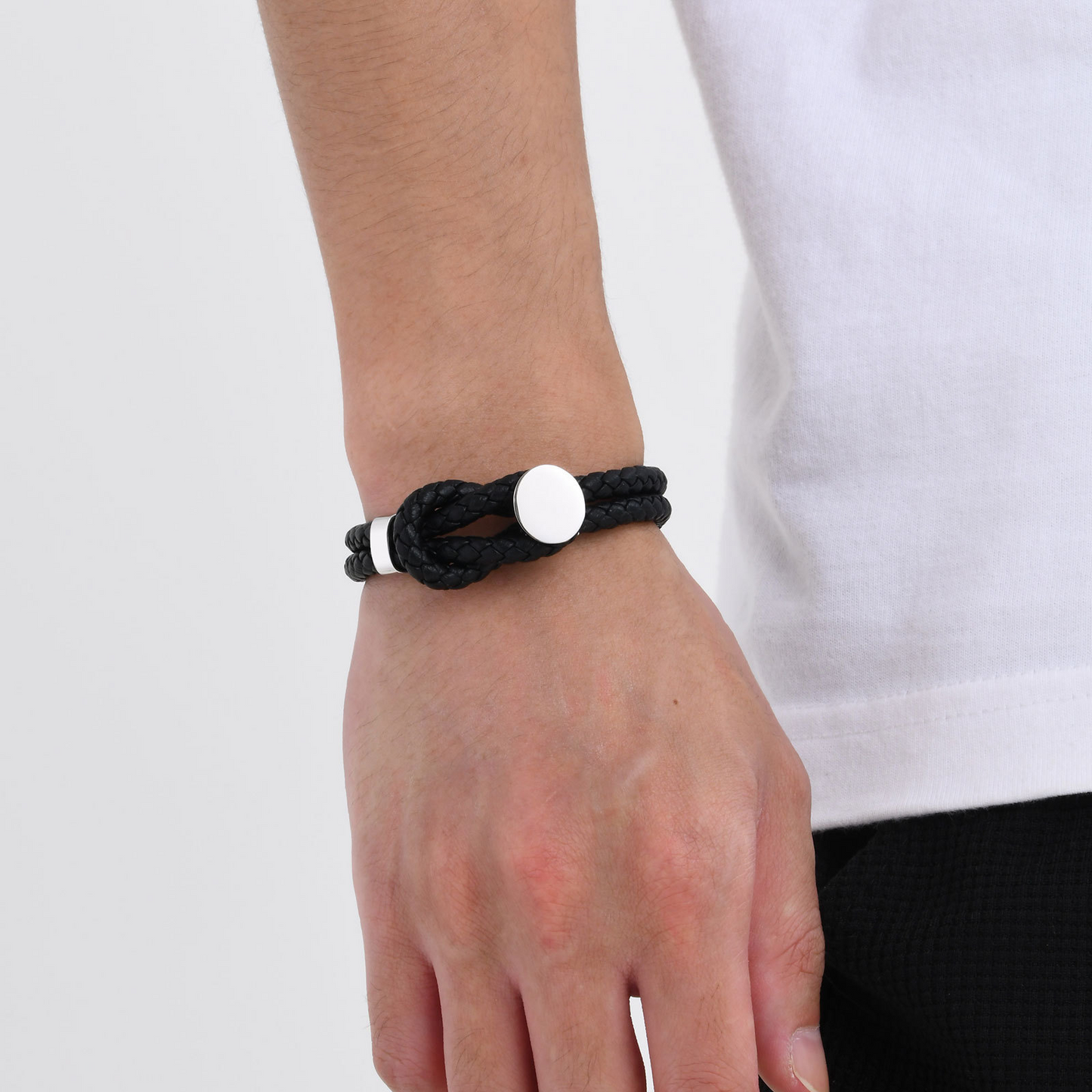 Kemstone Men’s Stainless Steel Leather Bracelet – Double-Layer Knot BL-712