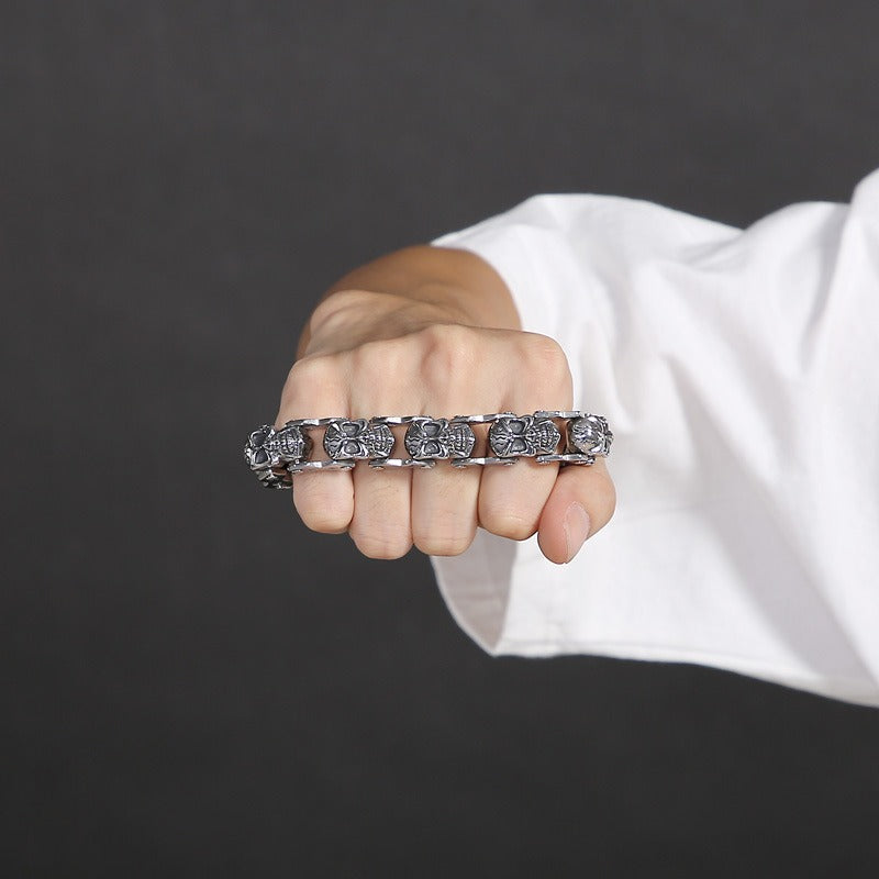 Kemstone Titanium Steel Skull Bracelet for Men – Punk Floral Design KB148349-KJX