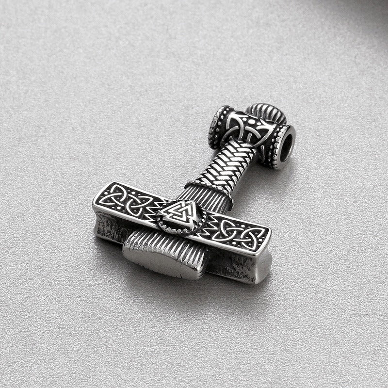 Kemstone Viking Mjölnir Hammer Necklace – Stainless Steel Norse Pendant for Men | Gothic Nordic Street Style KP130623-TLX