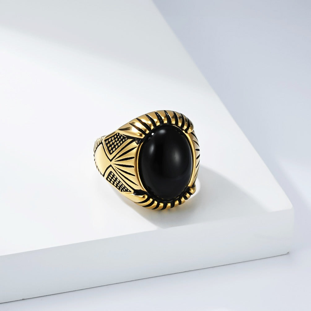 Kemstone Black Inlay Stainless Steel Signet Ring for Men – Vintage Punk Biker Style K-R1125