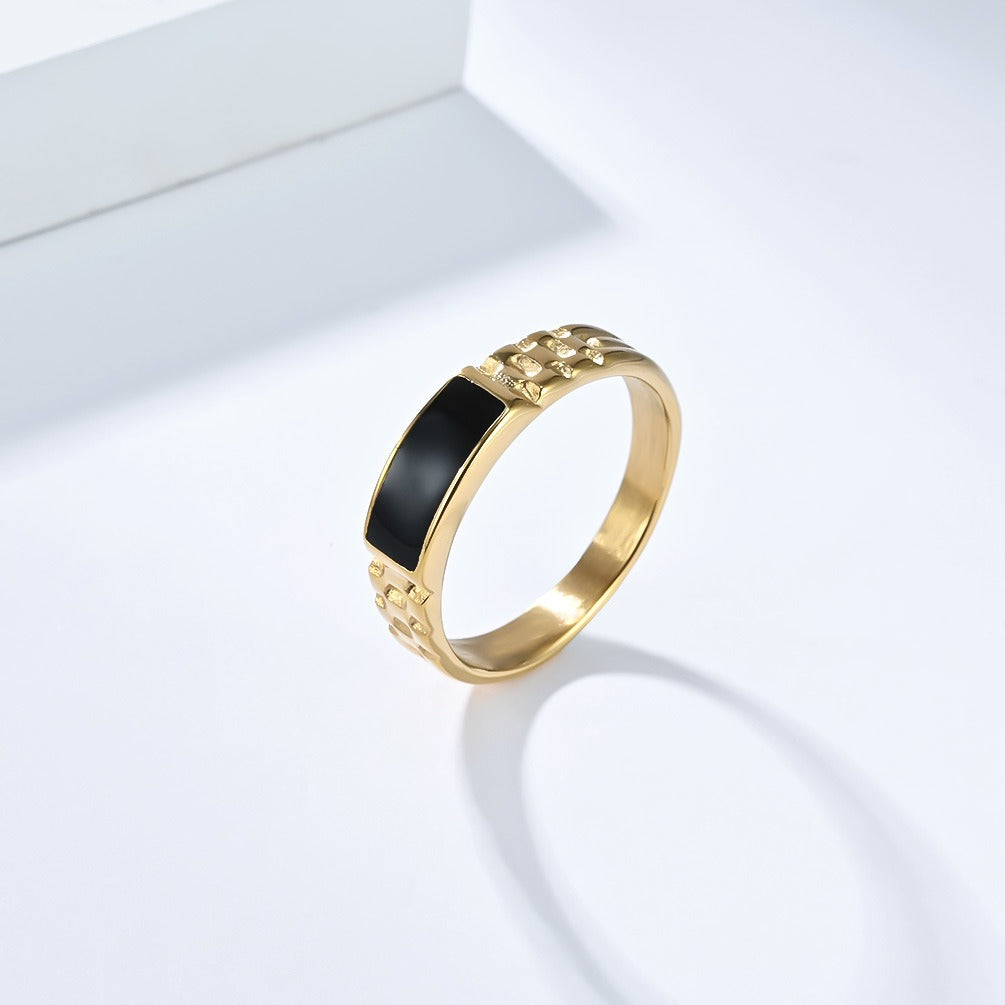 Kemstone Stainless Steel Ring with Dark Center for Men & Women K-R1040