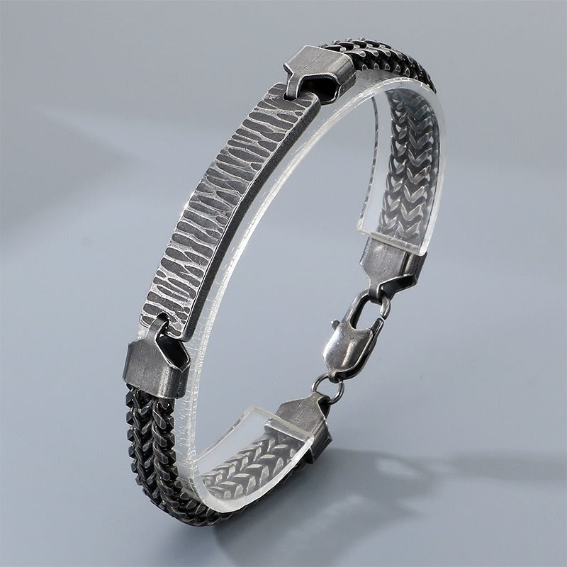 Kemstone ID Plate Bracelet for Men Titanium Steel Curved Bar Textured Chain KB211647-KFC