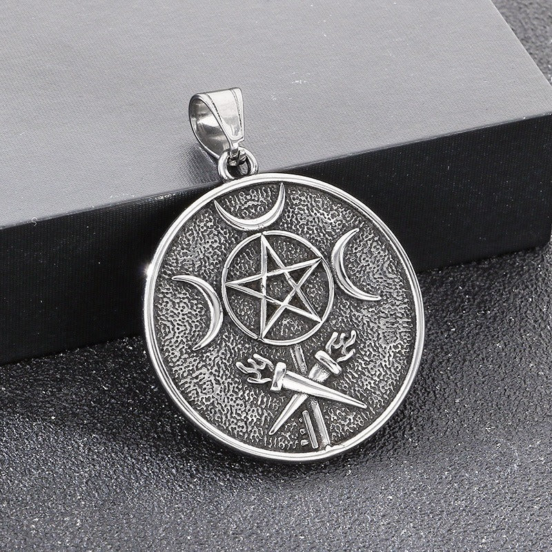 Kemstone Titanium Steel Pentagram Moon Pendant Necklace for Men KP117025-LU