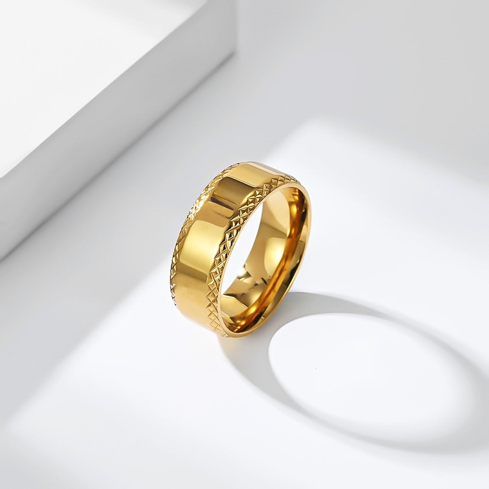 Kemstone Faceted Edge Ring for Men Stainless Steel Minimalist K-R1231