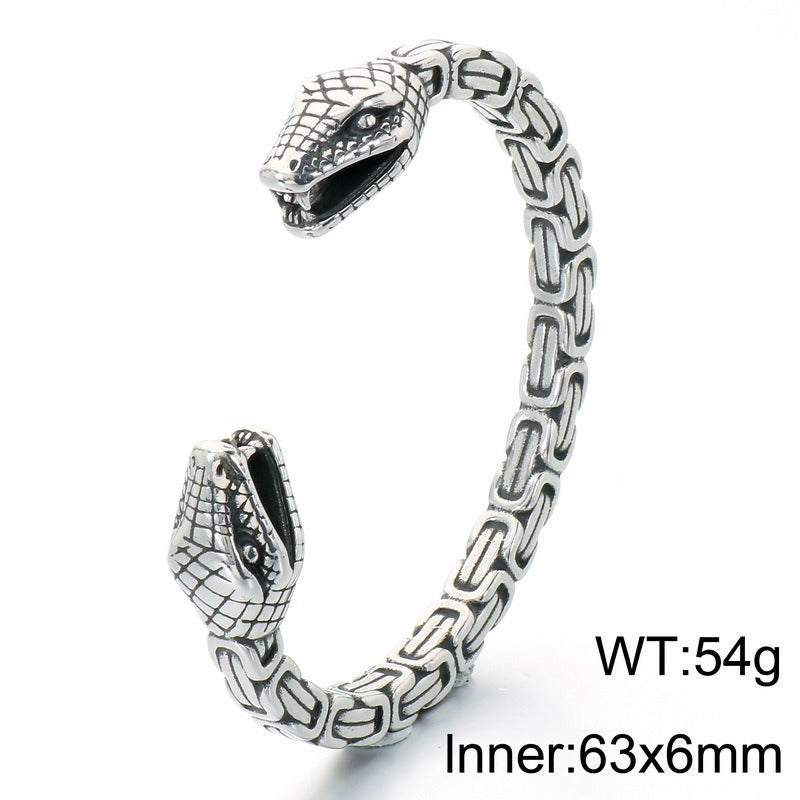 Kemston Snake Head Cuff Bracelet for Men Titanium Steel Bamboo Link Gothic KB214278-LU