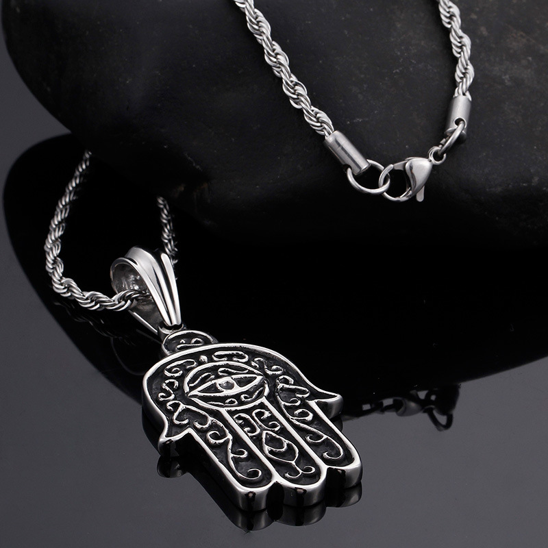 Kemstone Titanium Steel Hamsa Hand Mystic Eye Pendant Necklace for Men KP52755-BD