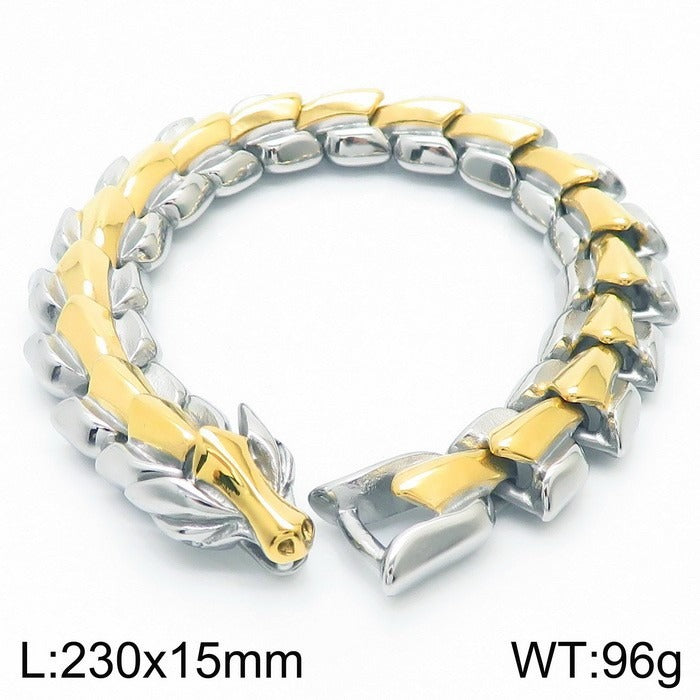 Kemstone Dragon Bone Chain Bracelet for Men – Titanium Steel Vacuum Plated 15mm Link KB150666-KJX