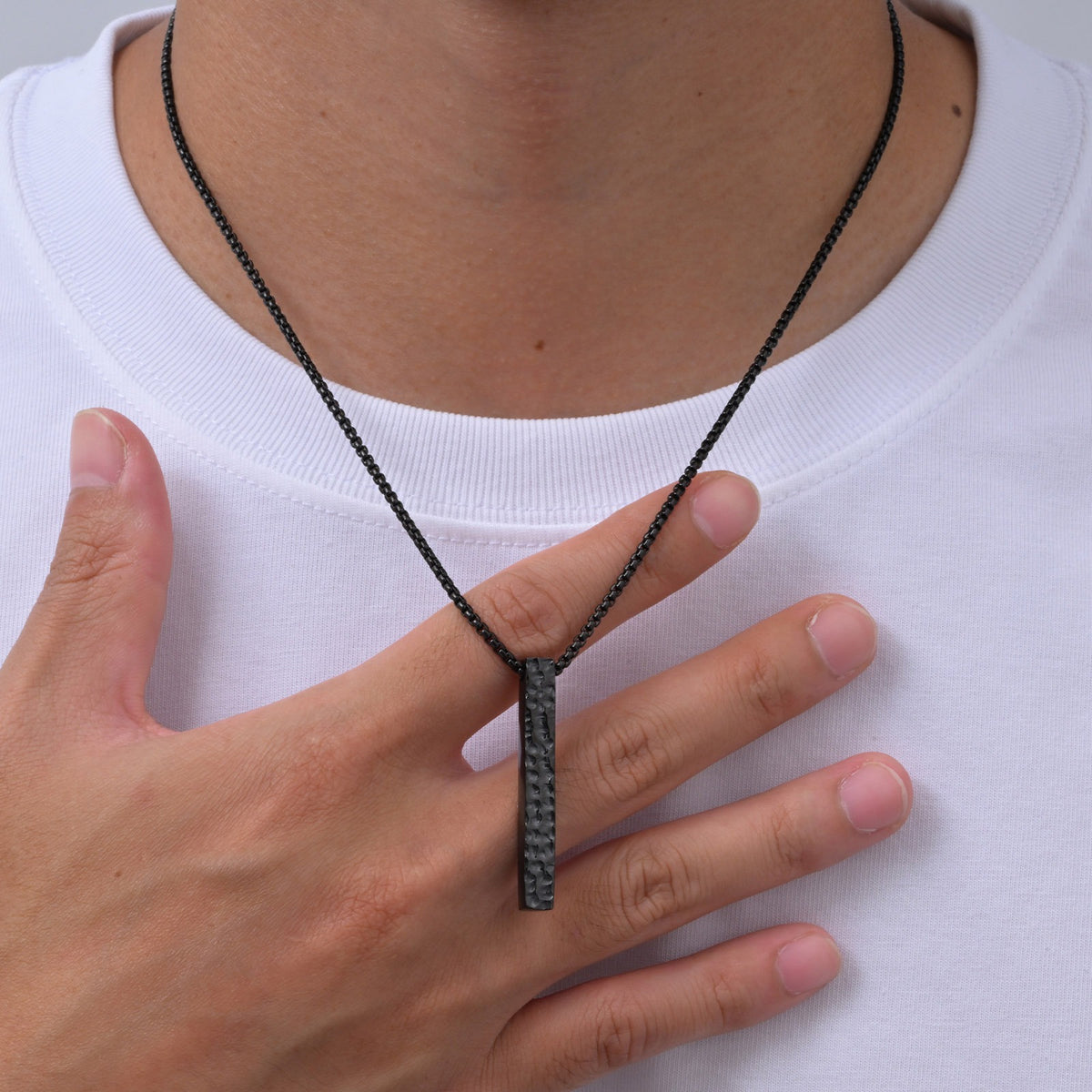 Kemstone Hammered Bar Pendant Necklace for Men Stainless Steel NC-3258