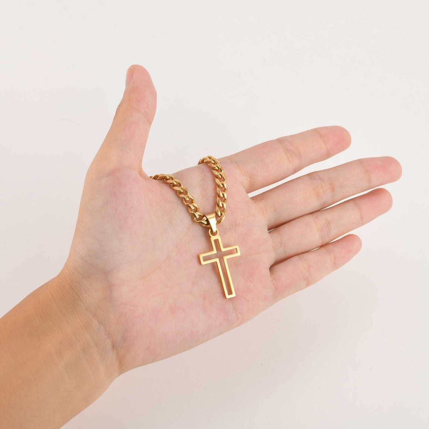 Kemstone Men’s Stainless Steel Hollow Cross Necklace – Cuban Chain PN-1531