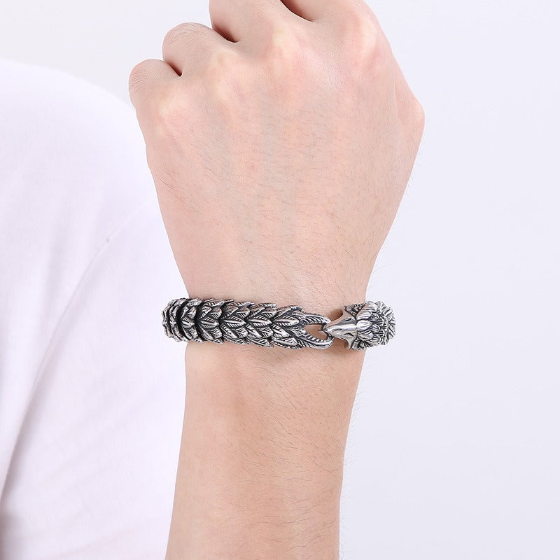 Kemstone Aged Eagle-Head Stainless Steel Bracelet – Heavy-Duty Norse Punk Style KB166824