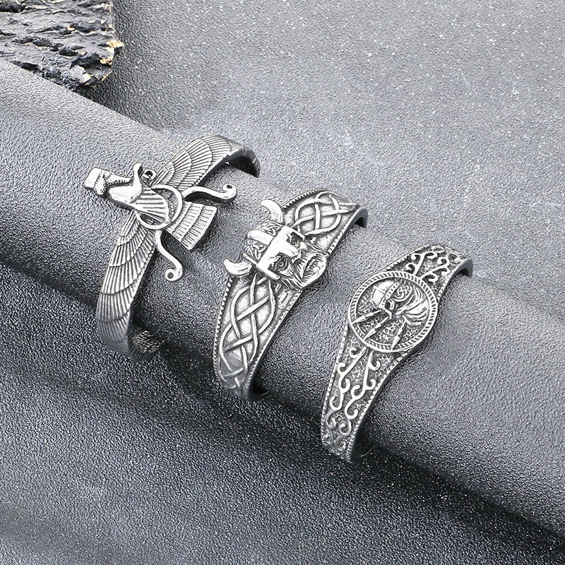 Kemstone Viking Celtic Titanium Steel Cuff Bracelet for Men Vintage Helmet Open Bangle KB209309-LU