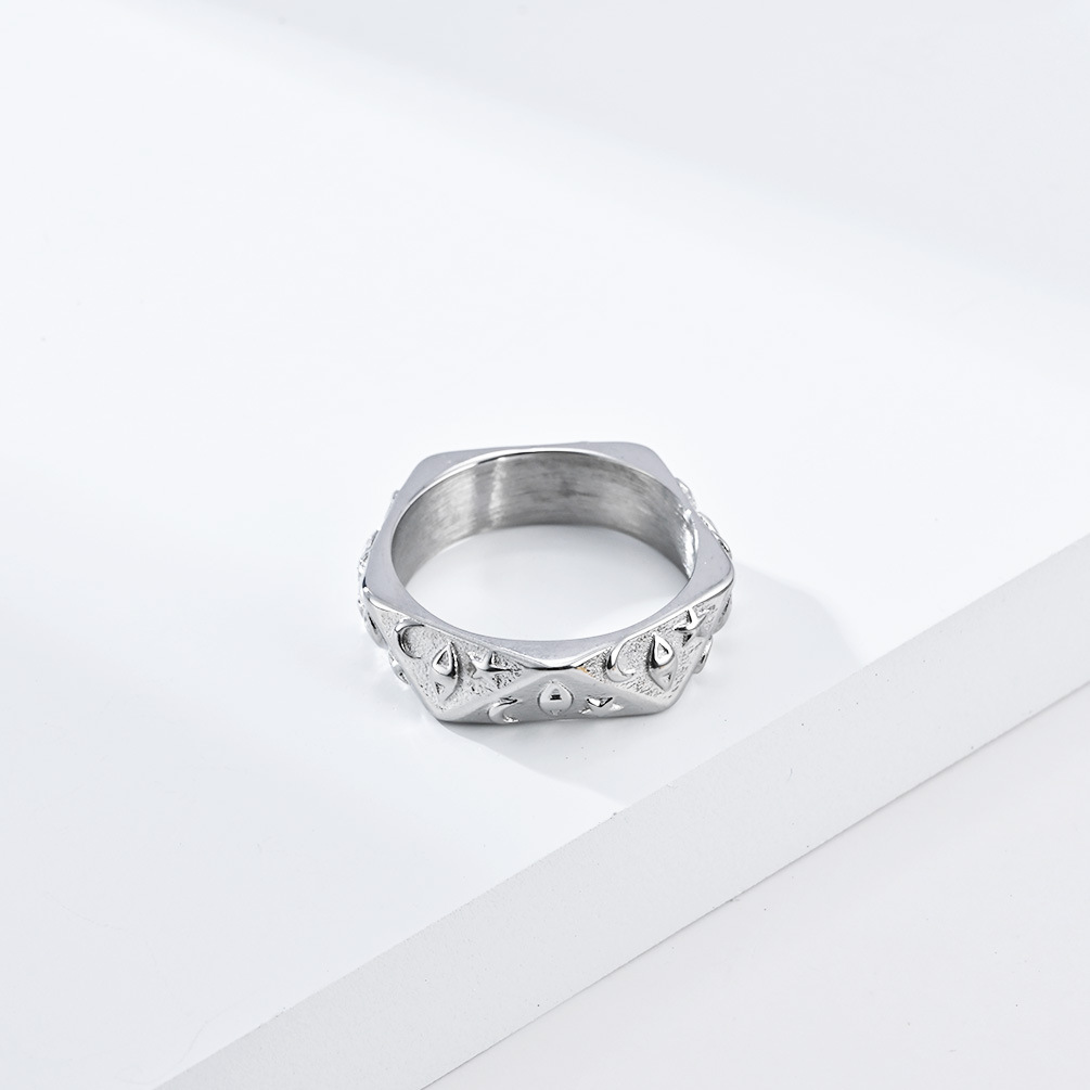 Kemstone Star Moon Eye Ring for Men Stainless Steel Faceted K-R771