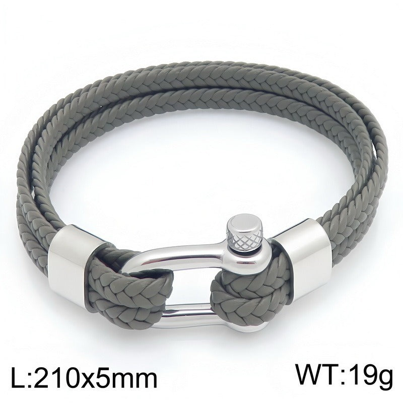Kemstone Double Strand Braided Cord Bracelet for Men Stainless Steel Shackle Clasp KB214765-SJ