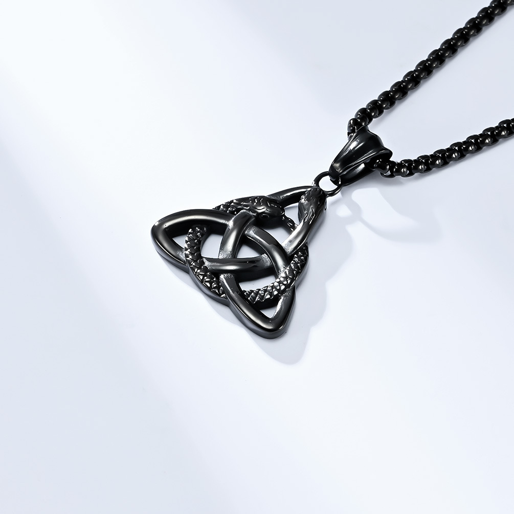 Kemstone Viking Triquetra Necklace – Double Snake Titanium Steel Pendant K-PT473
