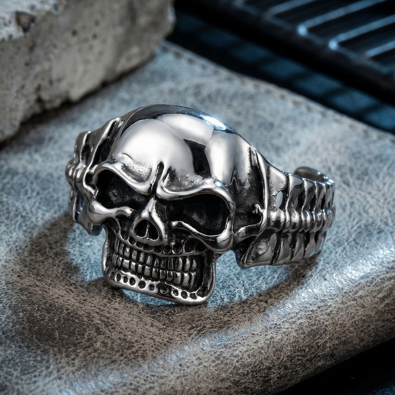 Kemston Titanium Steel 3D Skull Cuff Bracelet for Men Gothic Biker KB36415-D
