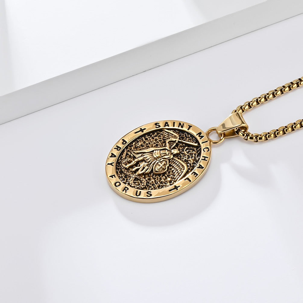 Kemstone Stainless Steel Vintage Medallion Pendant Necklace for Men K-PT604