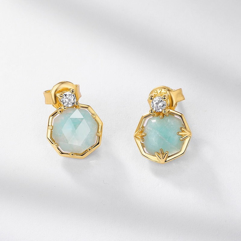 Pendientes de amazonita de diseño original hechos a mano por Kemstone - Estilo vintage chic en plata S925 y cristal blanco