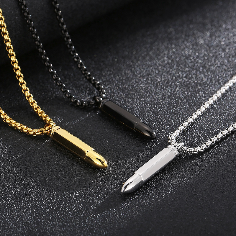 Kemstone Men’s Titanium Steel Bullet Pendant Necklace Minimalist KP99569-KFC