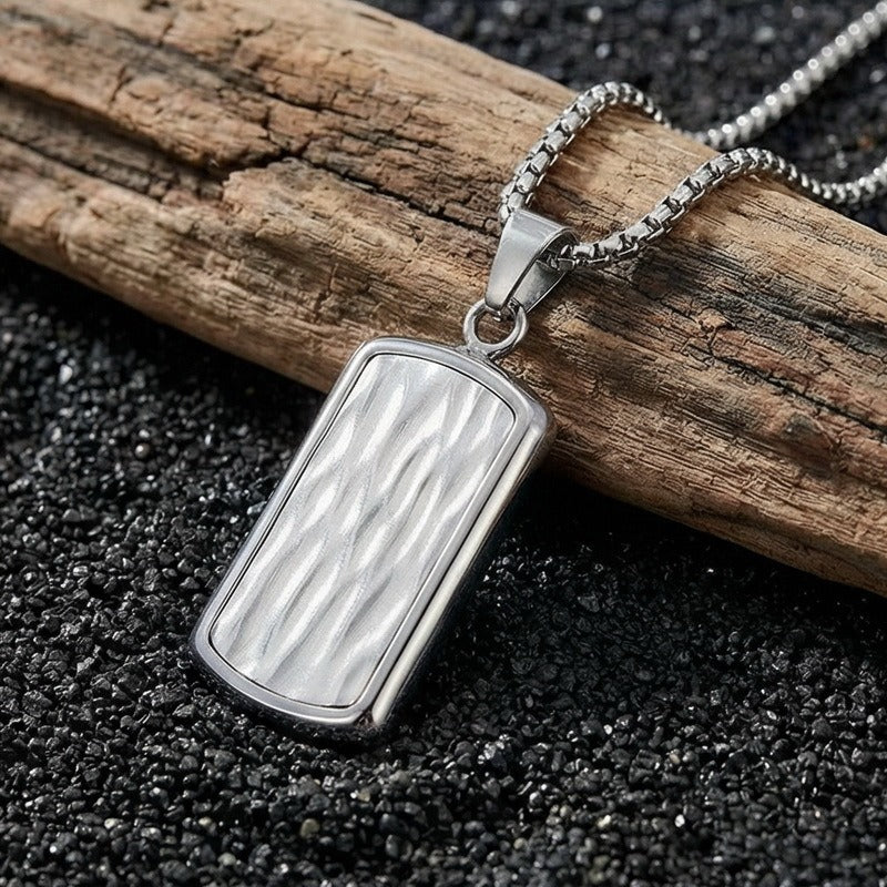 Kemstone Titanium Steel Wave Texture Tag Pendant Necklace for Men Box Chain KN301678-KFC