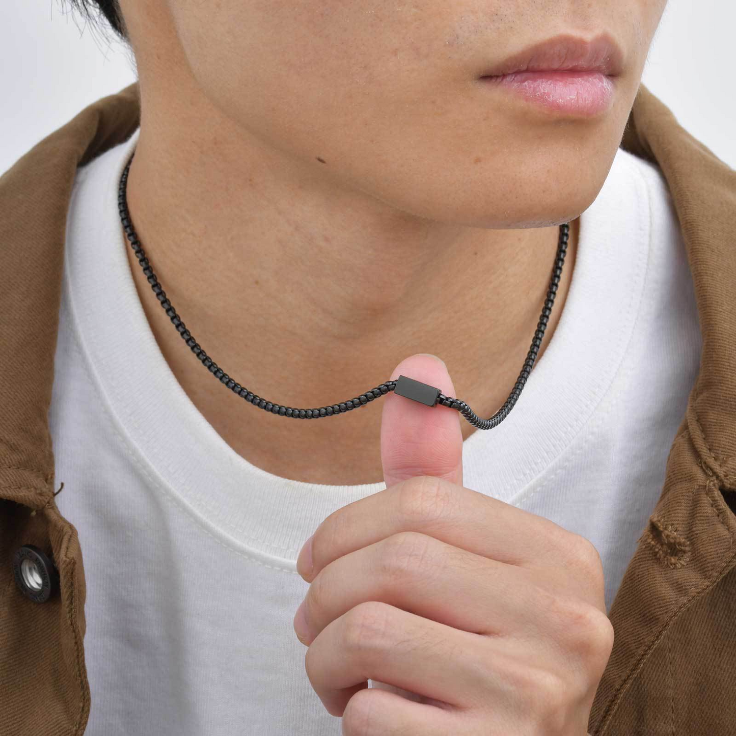 Kemstone Stainless Steel Box Chain Necklace with Rectangular Bar for Men NC-2206