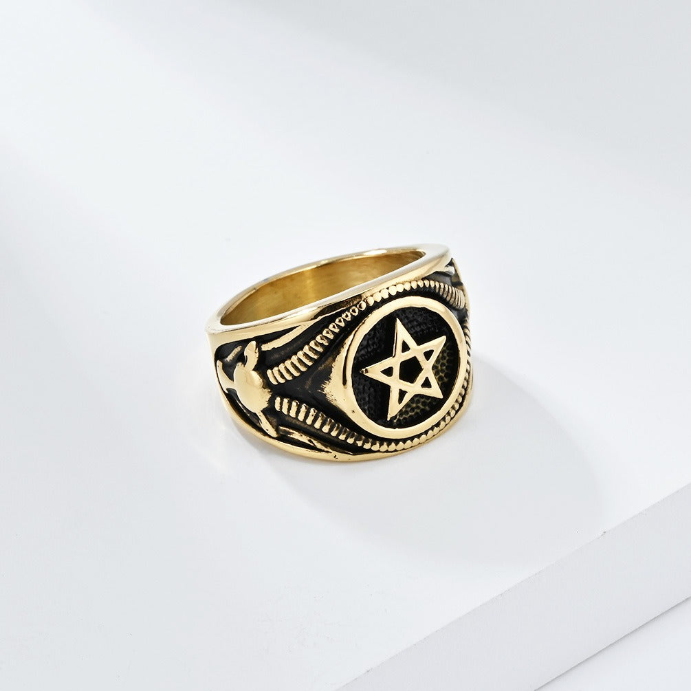 Kemstone Men’s Stainless Steel Gothic Pentagram Ring – Bold Dark Style K-R844