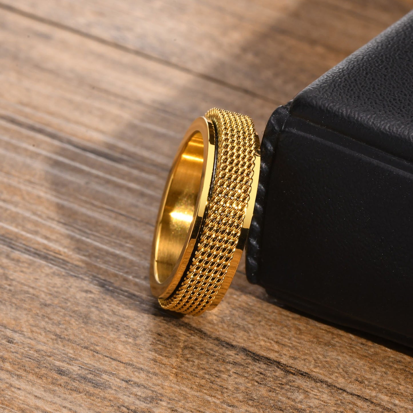 Stainless Steel Spinner Ring for Men – Chain Mesh Design | Fidget Band Ring R-664