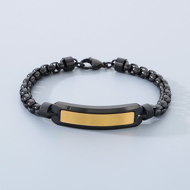 Kemstone Stainless Steel ID Bracelet for Men Black Inlay Curved Plate KB167900-KLHQ
