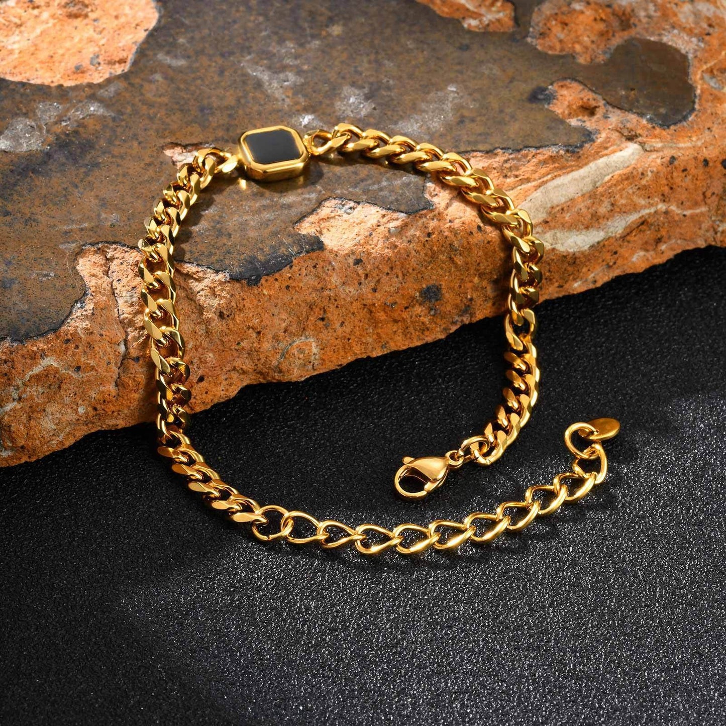 Kemstone Stainless Steel Acrylic Link Chain Bracelet for Men – Gold/Silver Finish BR-2662