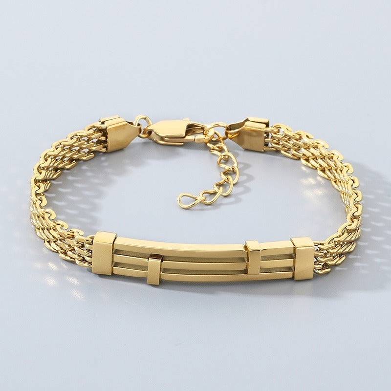 Kemstone Titanium Steel Mesh Chain Bracelet for Men Geometric Bar Adjustable Gold Silver Black KB212525-KFC