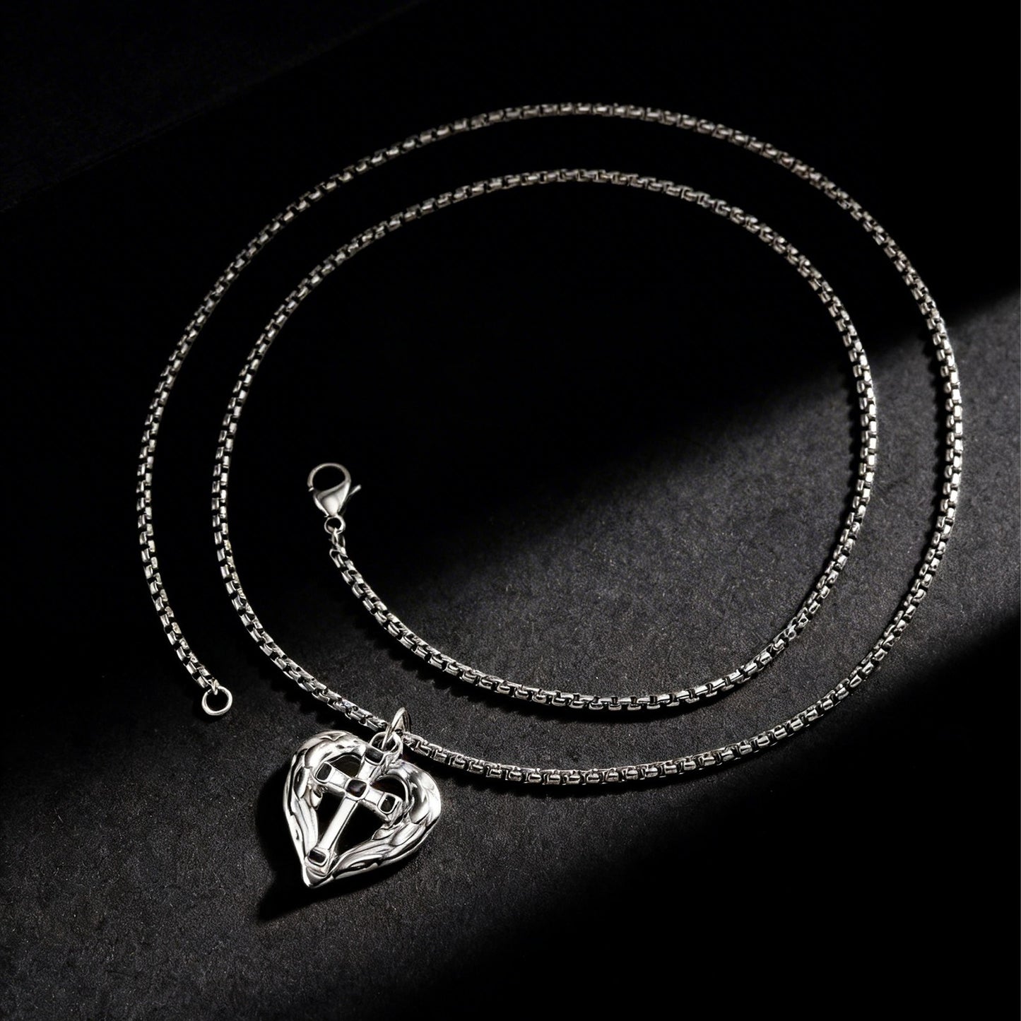 Kemstone Stainless Steel Cross Pendant Necklace for Men Women Textured Heart PN-2275