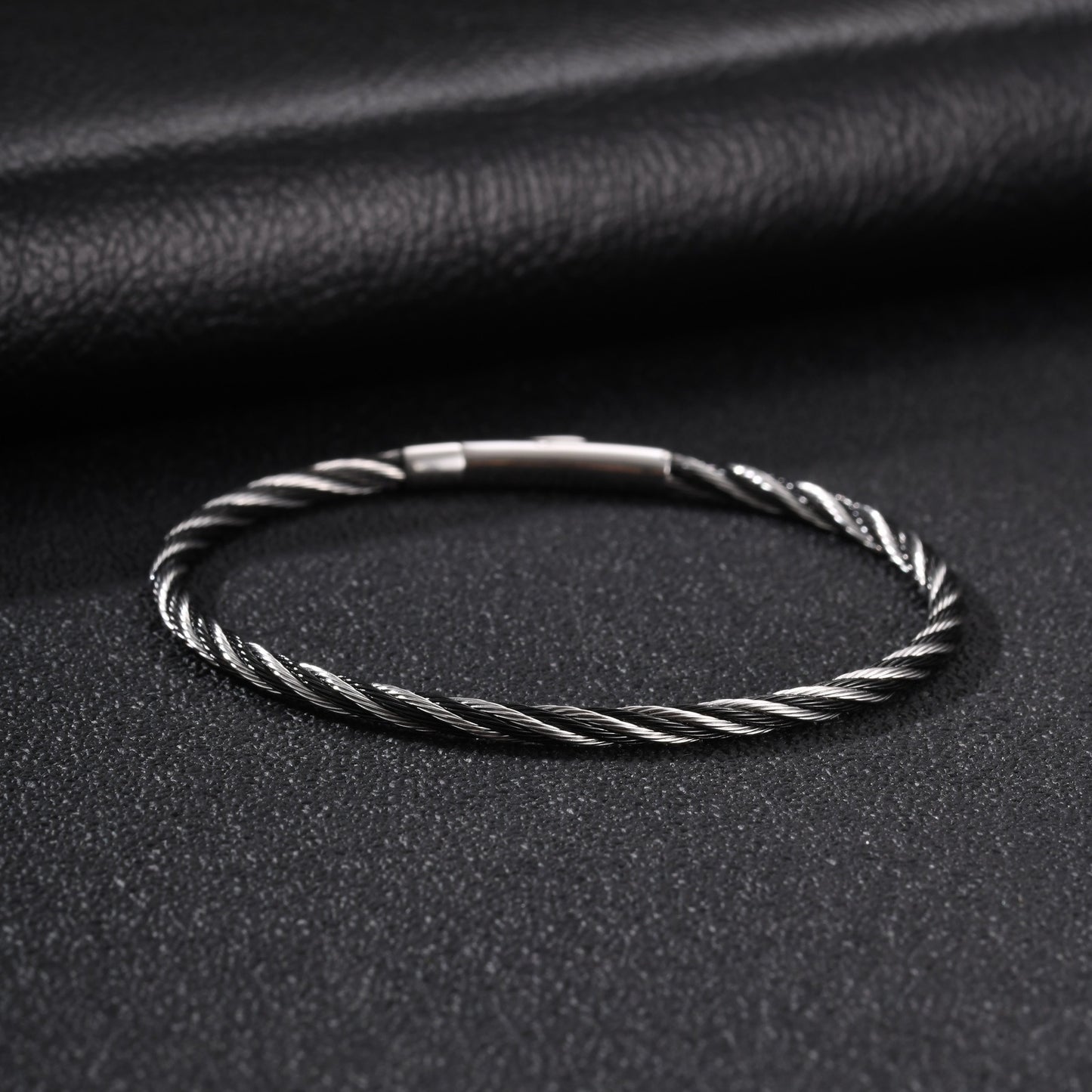 Kemston Twisted Rope Bracelet for Men Stainless Steel Cable Texture B-773