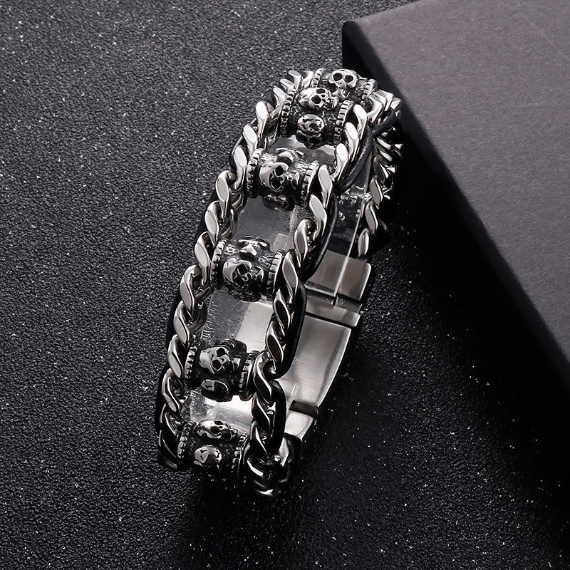 Kemstone Vintage-Style Dragon Bone Chain Bracelet & Punk Hollow-Titanium Steel Man's Ancient Six-Syllable True-Word Necklace KB145903