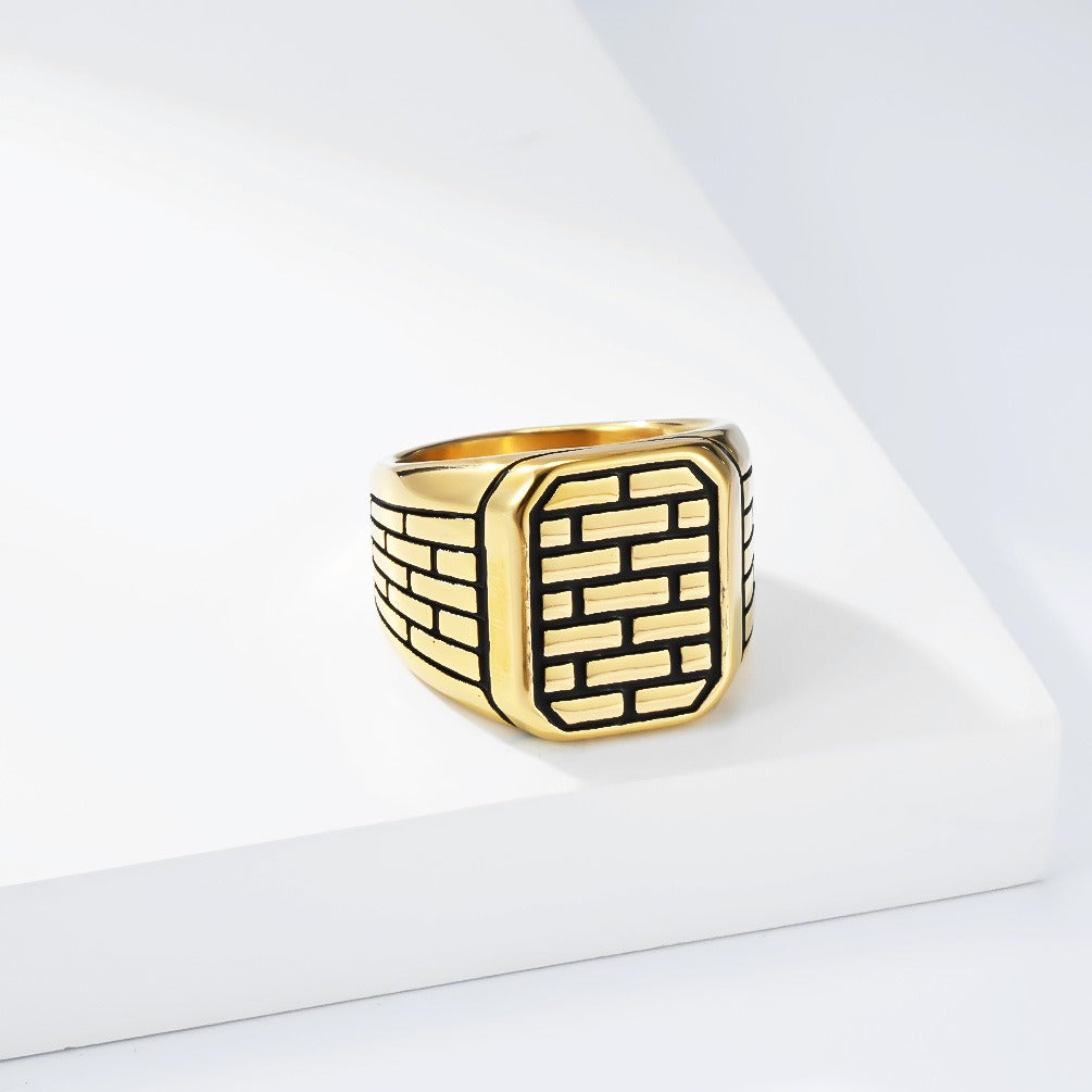 Kemstone Brick Pattern Ring for Men Stainless Steel K-R1181