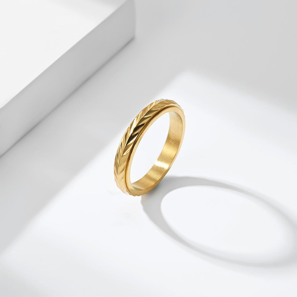 Kemstone Stainless Steel Wheat Pattern Spinner Ring for Men & Women K-R12540