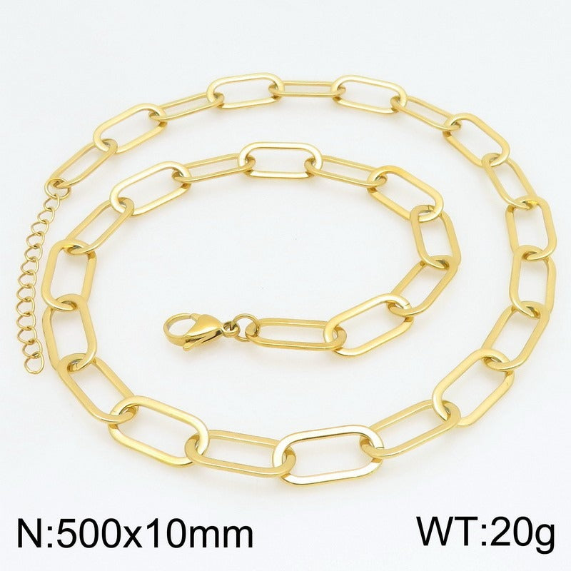 Kemstone Titanium Steel Paperclip Chain Necklace Bracelet for Men Women Minimalist Link KB211659-KFC