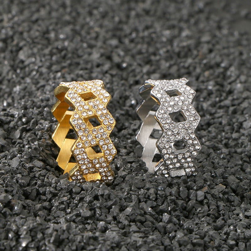 Kemstone Titanium Steel Rhinestone Ring for Men – Geometric Pattern KR111670-MZOZ