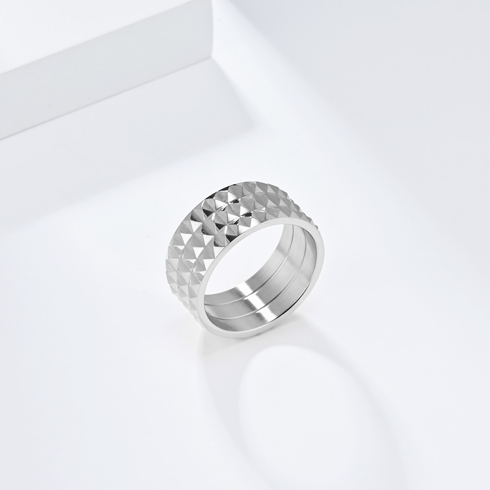 Kemstone Faceted Geometric Ring for Men & Women Stainless Steel K-R851