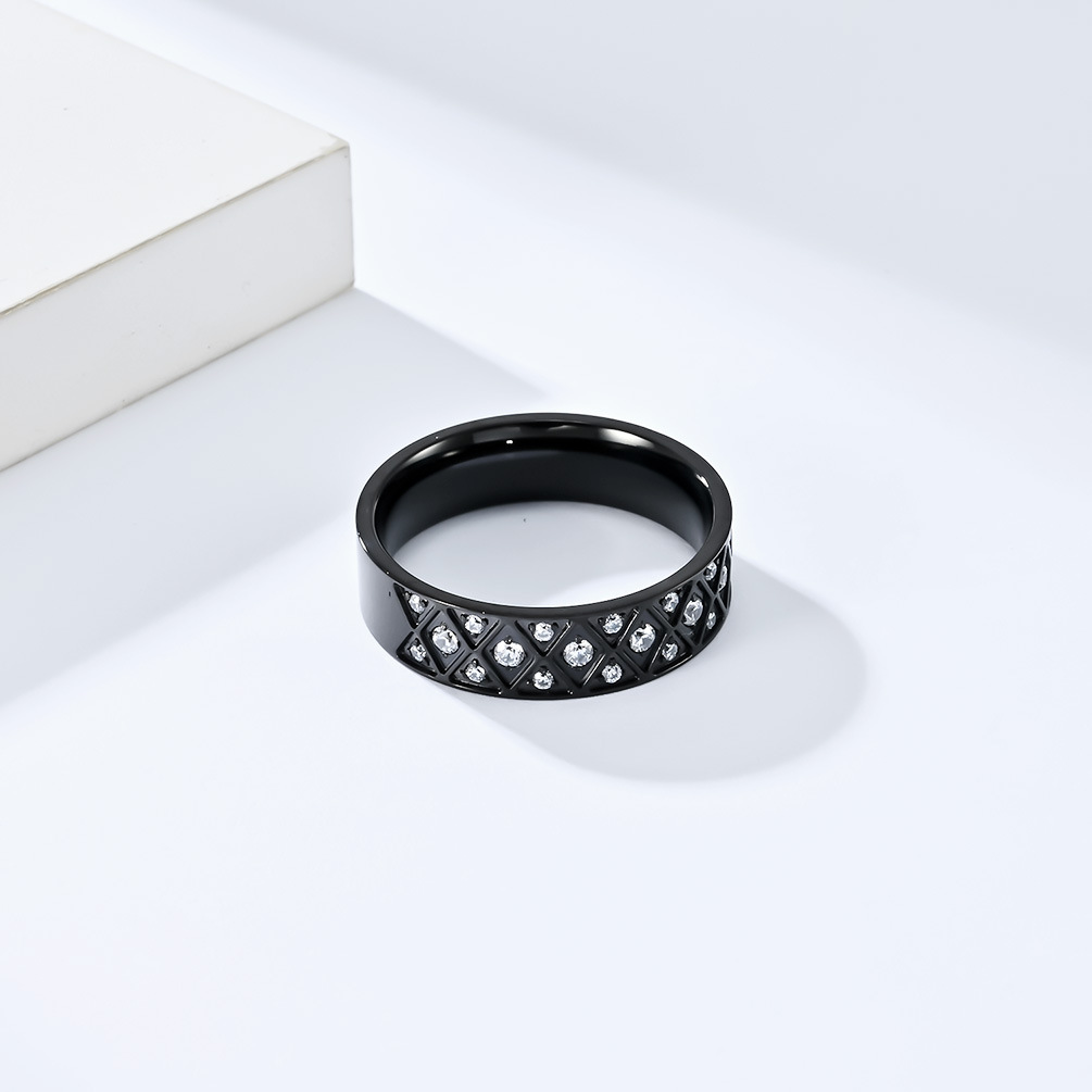 Kemstone Stainless Steel Lattice Cubic Zirconia Ring for Men & Women K-R733