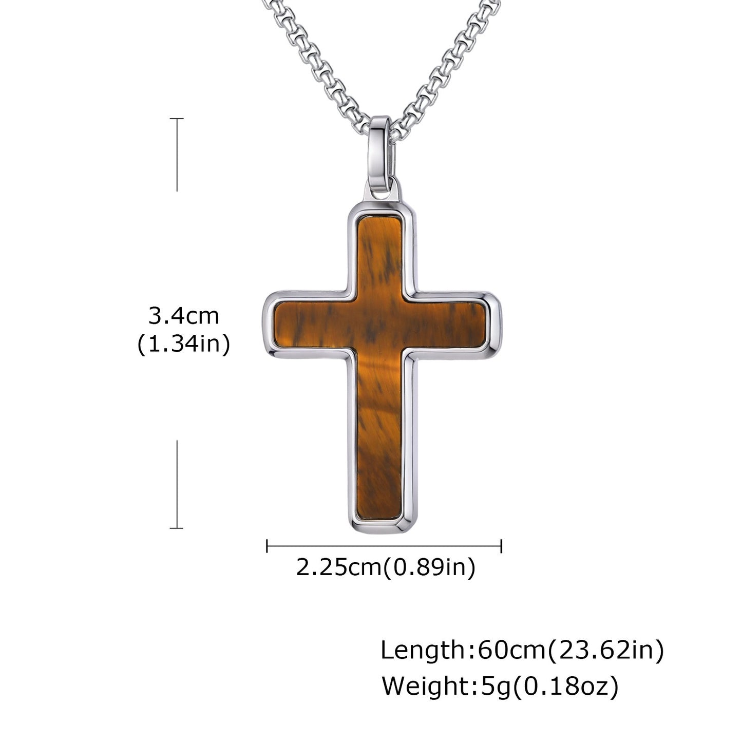 Kemstone Stainless Steel Cross Pendant Necklace – Tiger Eye & Turquoise Inlay for Men PN-2224