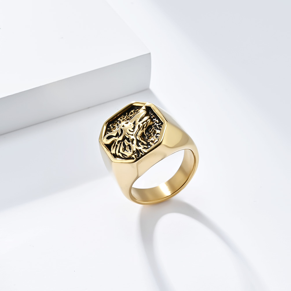 Kemstone Vintage Wolf Head Stainless Steel Ring for Men K-R832