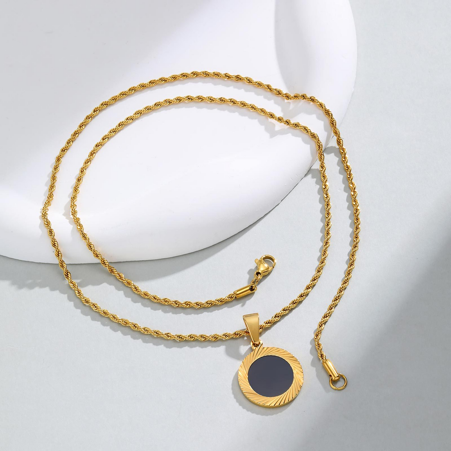 Kemstone Stainless Steel Sunburst Black Acrylic Pendant Necklace for Men PN-2243