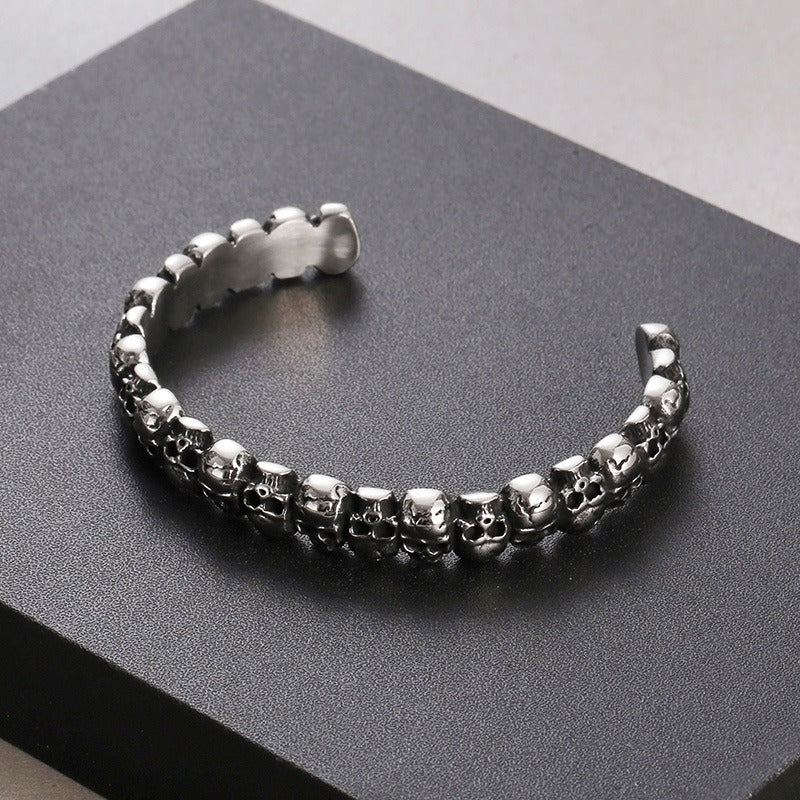 Kemston Titanium Steel Gothic Skull Open Cuff Punk Wrist Bracelet for Men KB169331-KJX