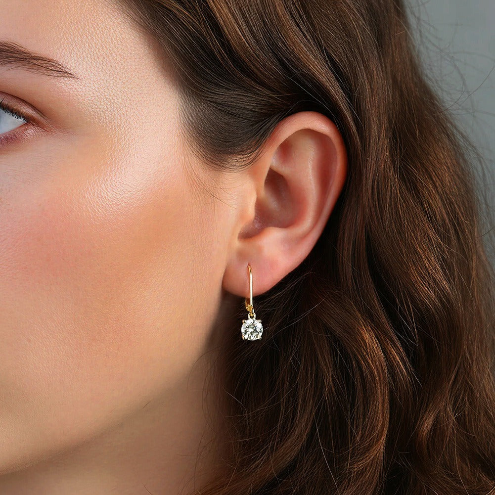 Kemstone Prong Set Moissanite Drop Earrings – 925 Sterling Silver, 5mm / 6.5mm, Gold / Silver MOE13