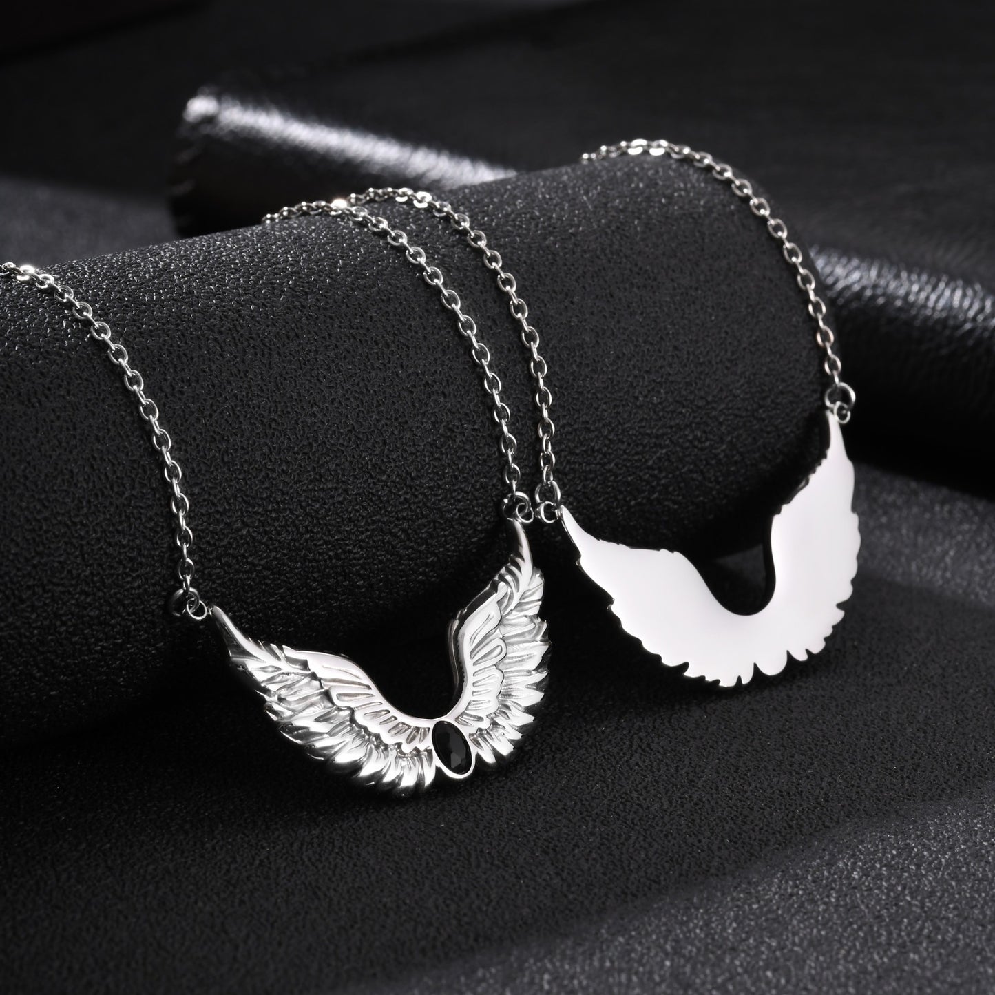 Kemston Stainless Steel Feather Wing Necklace for Men Cubic Zirconia Inlay NC-2878
