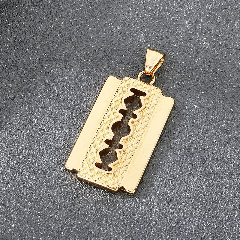Kemstone Razor Blade Pendant Necklace – Titanium Steel Hip Hop Style for Men KP117766-LU