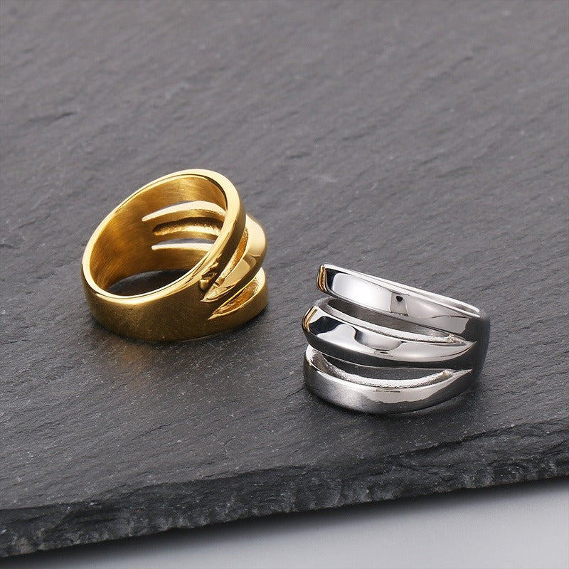Kemstone Titanium Steel Geometric Wide Band Ring for Men & Women Minimal Style KR107801-KJX