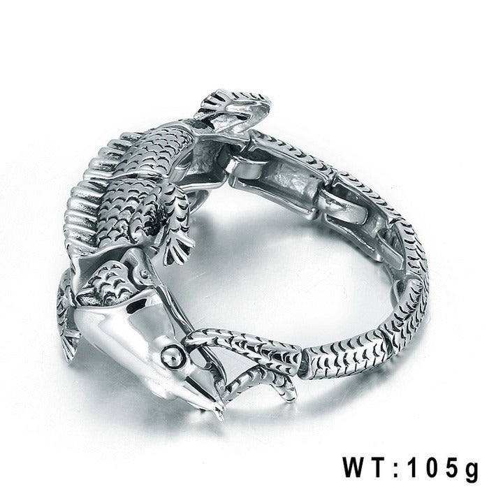 Pulsera Kemstone de acero y titanio negro mate - Cierre de esqueleto moderno y cadena con textura de cocodrilo para un estilo retro unisex KB33468-D