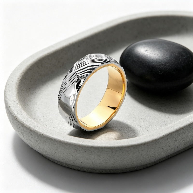 Kemstone Titanium Steel Textured Ring for Men Wave Pattern KR115674-GC