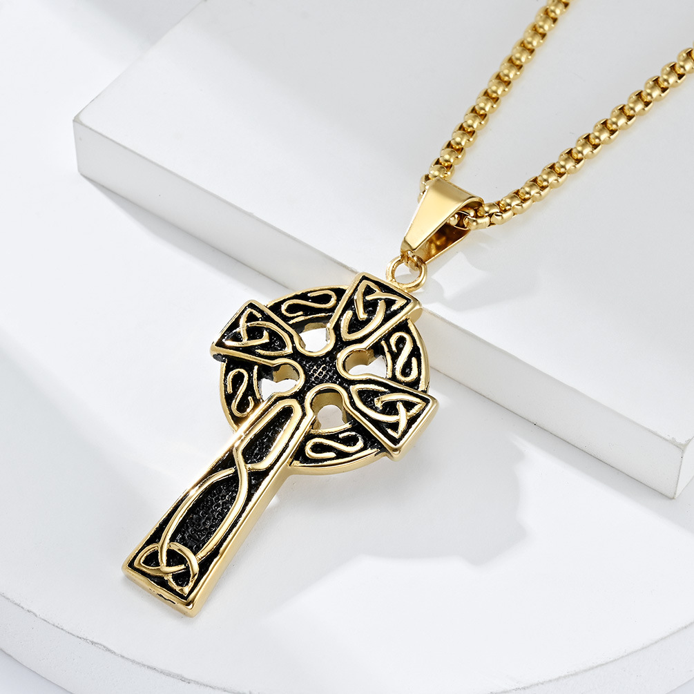 Kemstone Stainless Steel Celtic Cross Pendant Necklace for Men K-PT442